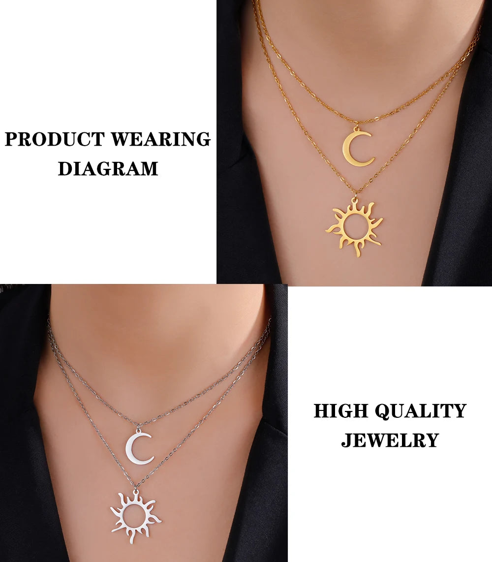 Lucktune Sun Moon Pendant Clavicle Chain Necklace Stainless Steel Bohemian Choker Necklace for Women Fashion New In Jewelry Gift