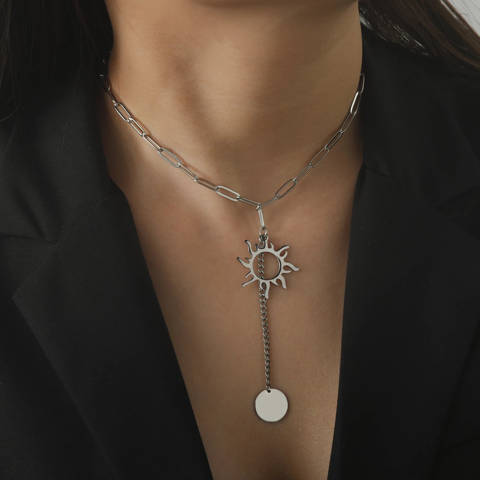 Lucktune Sun Moon Pendant Clavicle Chain Necklace Stainless Steel Bohemian Choker Necklace for Women Fashion New In Jewelry Gift